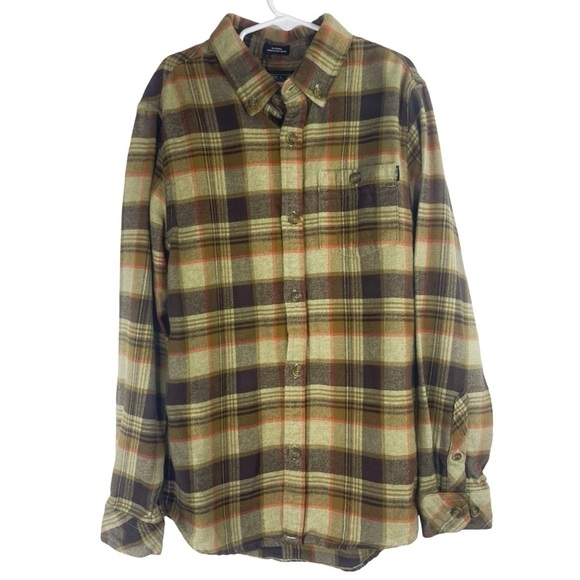 O’NEILL Boys Kids Brown and Orange Accent Plaid Pattern Flannel Button Up Size M - Picture 1 of 5
